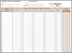 Classroom Roll Sheet Template