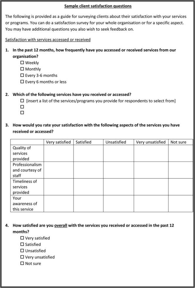 Client Satisfaction Survey Sample