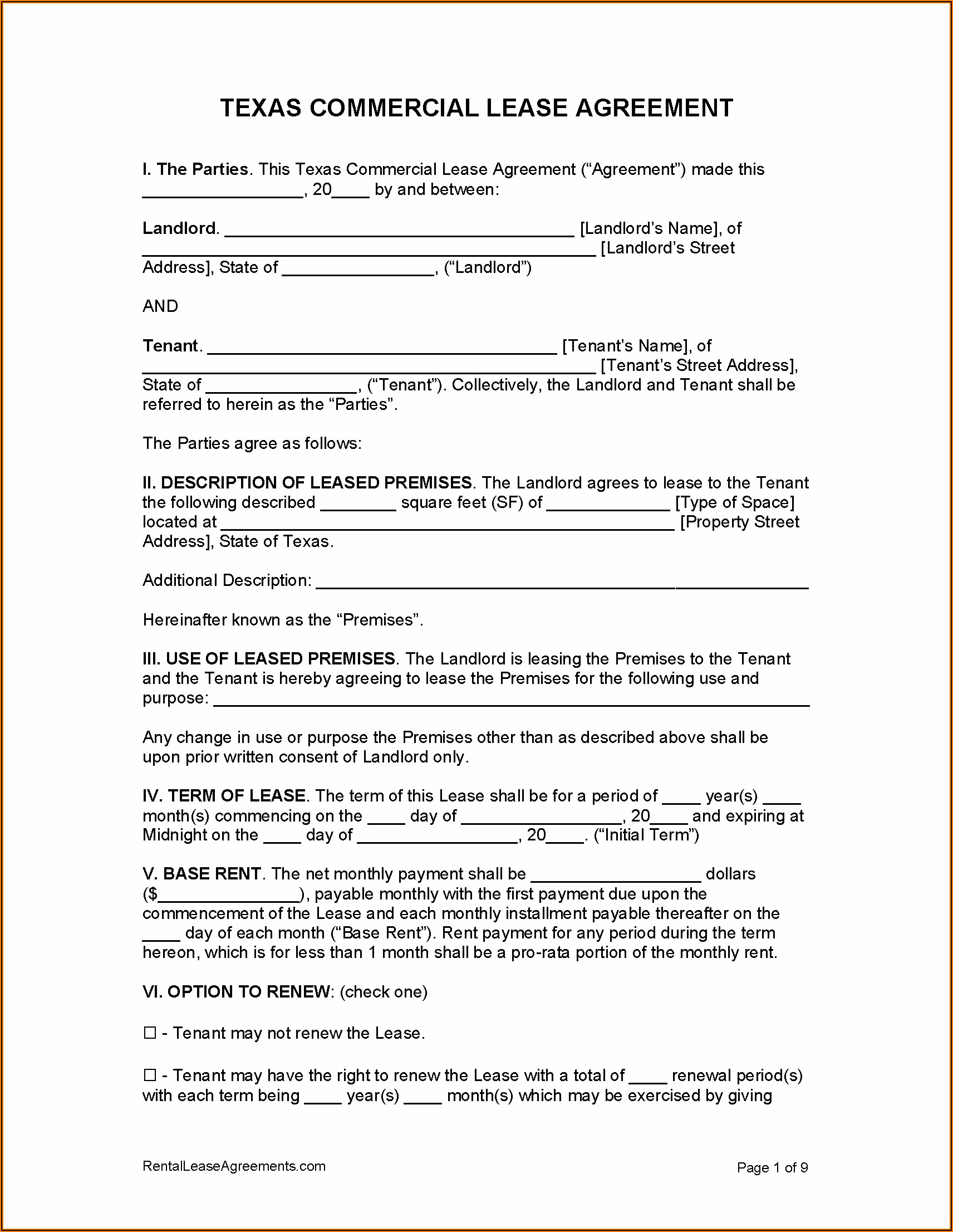 Commercial Lease Agreement Pdf Texas