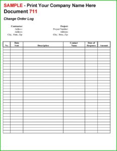 Construction Change Order Log Template Excel