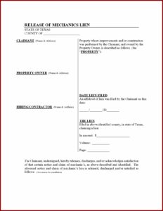 Contractor Lien Form Texas