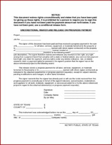 Contractor Lien Release Form Texas