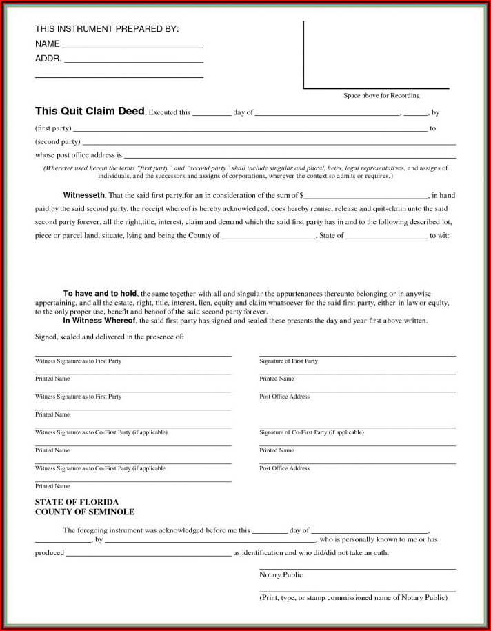 Cook County Quit Claim Deed Form