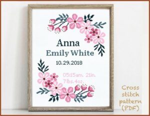 Counted Cross Stitch Birth Announcement Girl