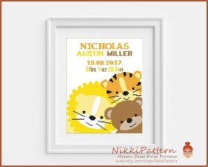 Counted Cross Stitch Elephant Birth Announcement