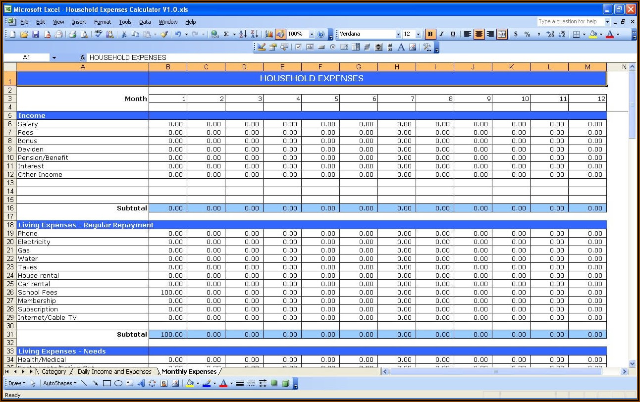 Daily Expense Sheet Excel Template