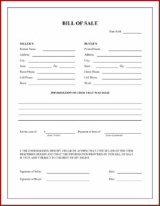 Download Bill Of Sale Form Free