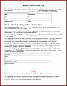 Download Vehicle Bill Of Sale Form