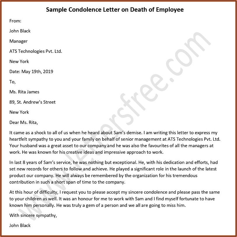 Employee Death Announcement Sample Email