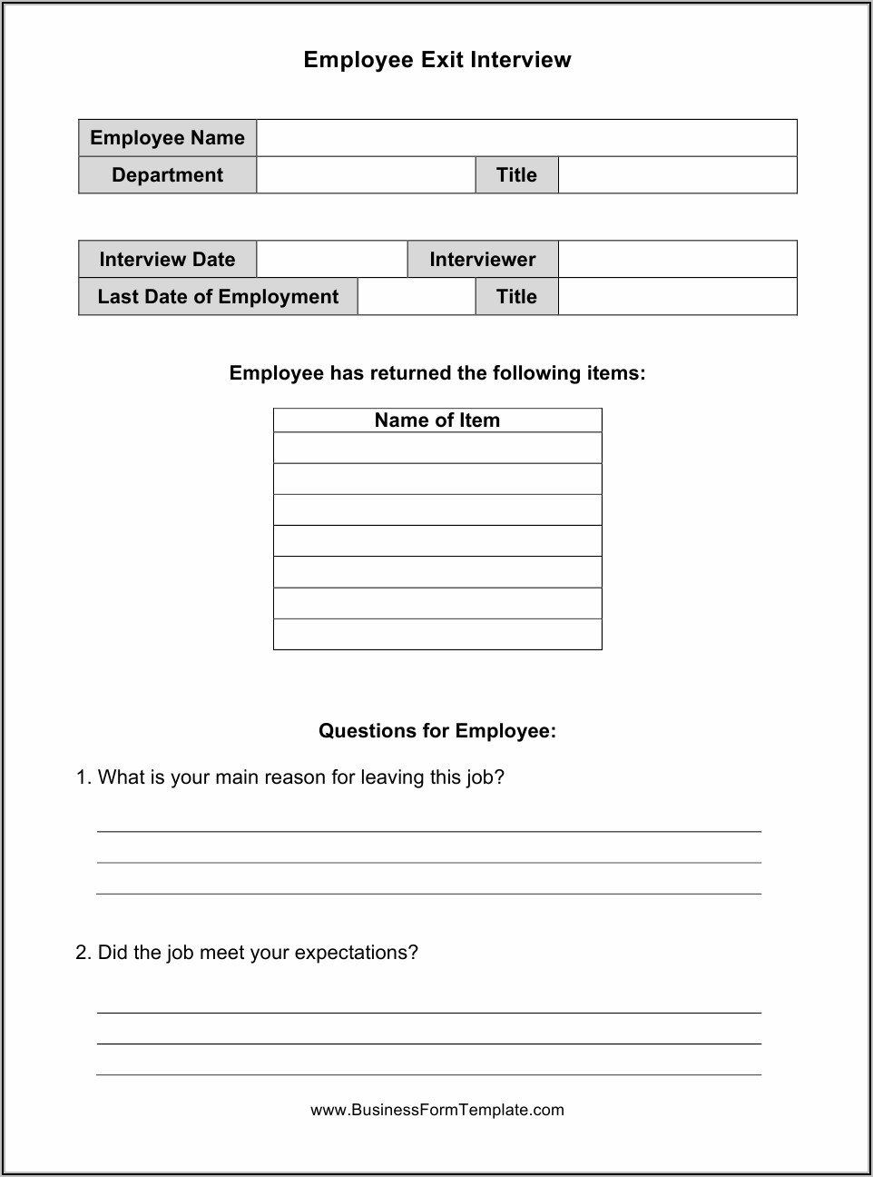 Employee Exit Interview Form Pdf