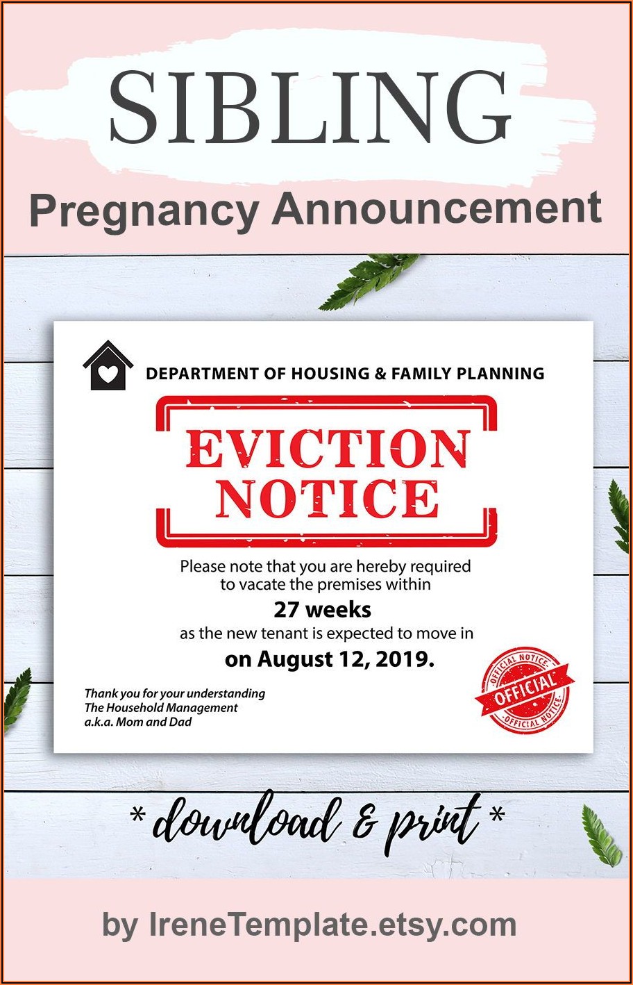 Eviction Notice Pregnancy Announcement Template