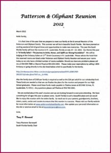 Family Reunion Announcement Letter Sample