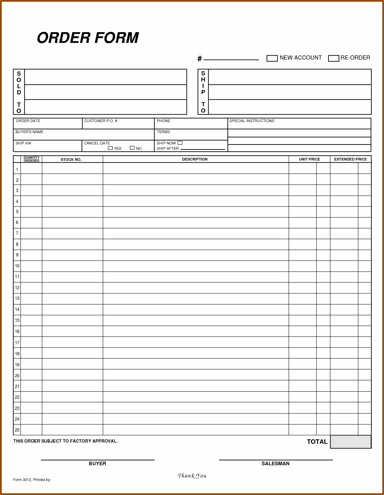 Free Blank Purchase Order Form Template
