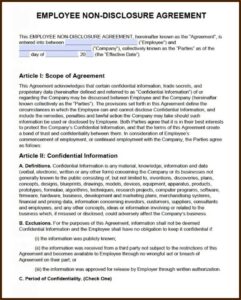 Free Employee Non Disclosure Agreement Template