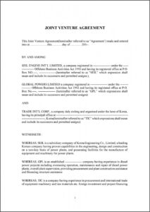 Free Joint Venture Agreement Template