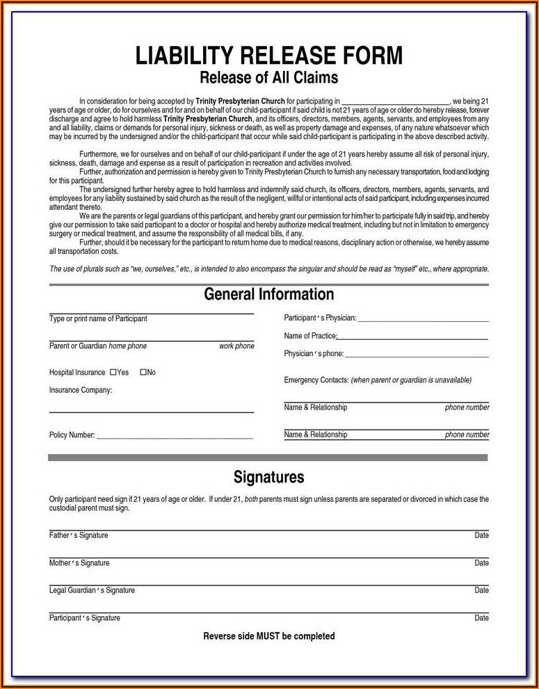 Free Landlord Trampoline Waiver Form