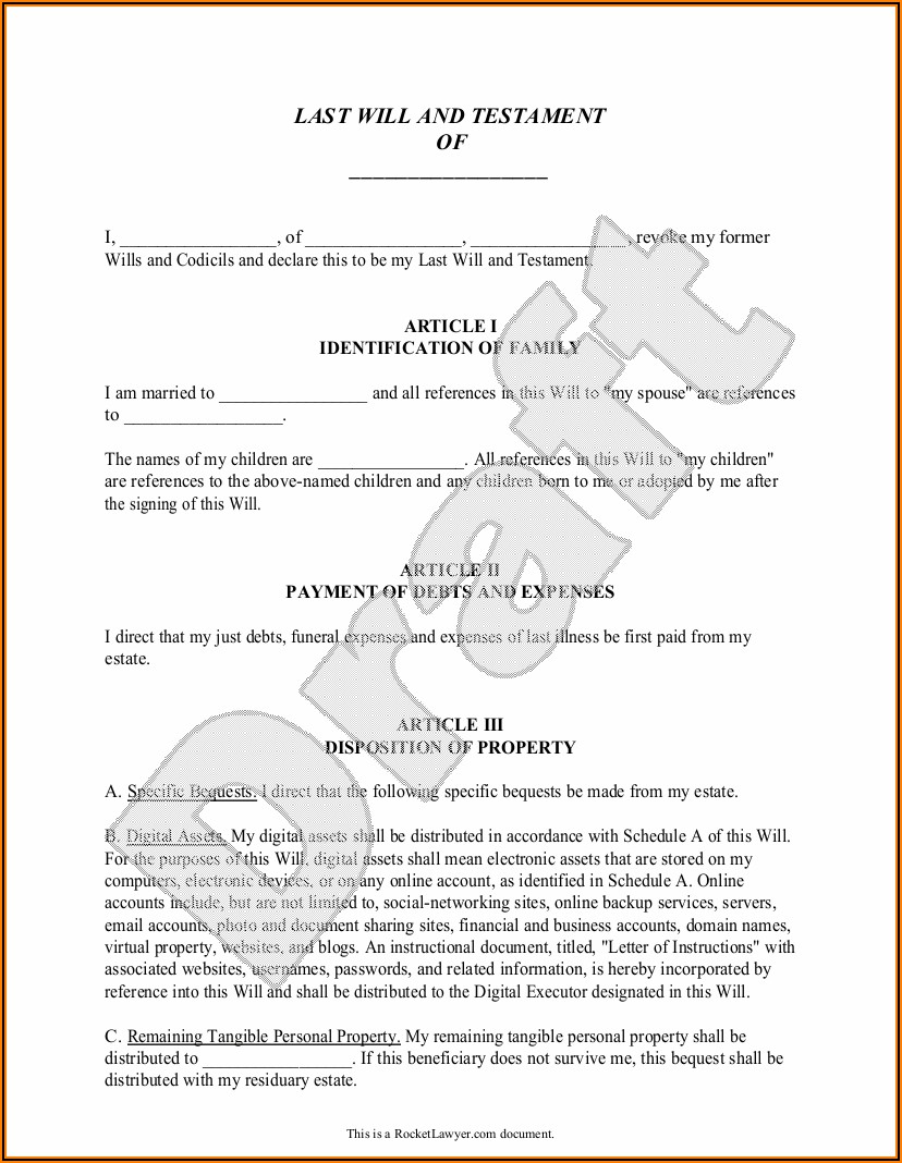 Free Online Last Will And Testament Template