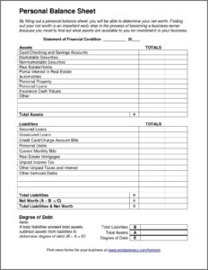 Free Personal Balance Sheet Template