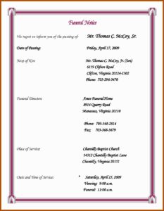 Funeral Service Announcement Template Free