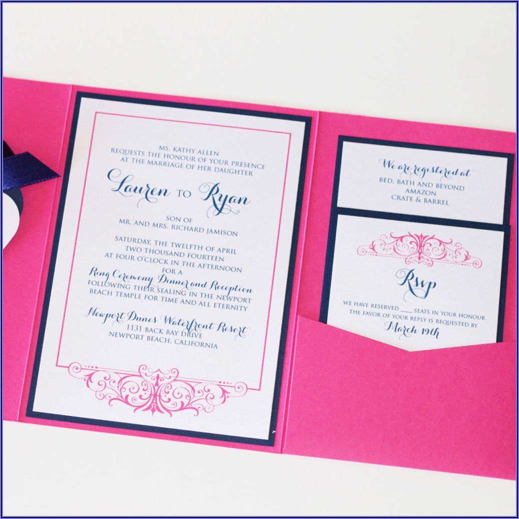 Hot Pink And Navy Blue Wedding Invitations