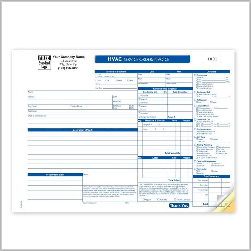 Hvac Service Checklist Form