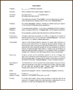 Investment Term Sheet Template Uk