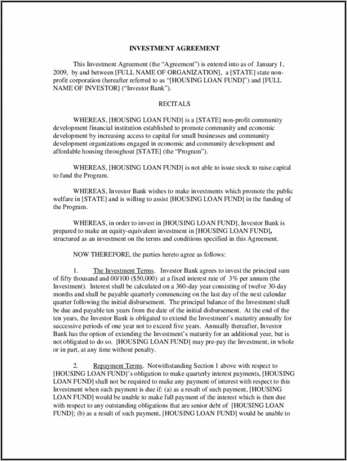 Investor Agreement Template Free