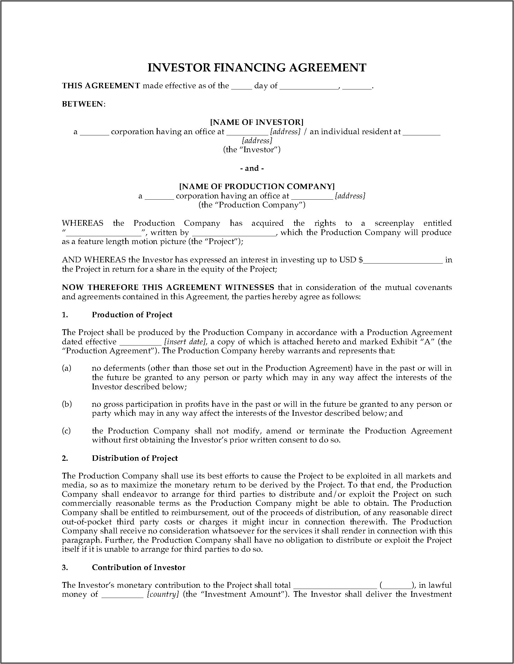 Investor Agreement Template India