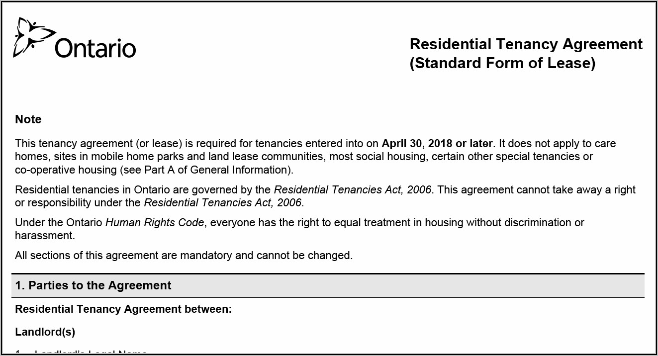 Landlord Tenant Rental Agreement Form Ontario