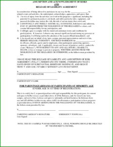 Liability Waiver Release Form Printable
