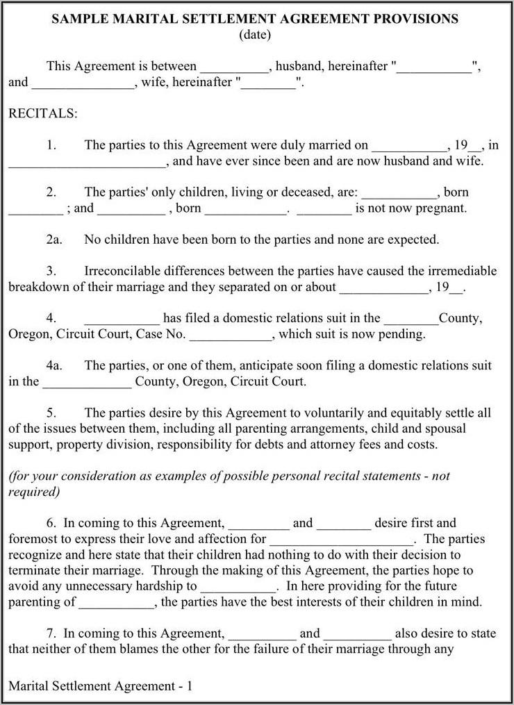 Marriage Separation Agreement Template Word
