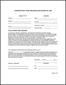 Mechanics Lien Waiver Form Free