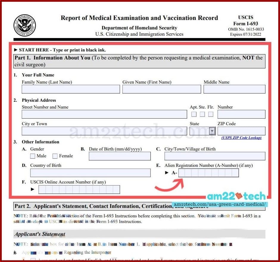 Medical Form For Green Card Application