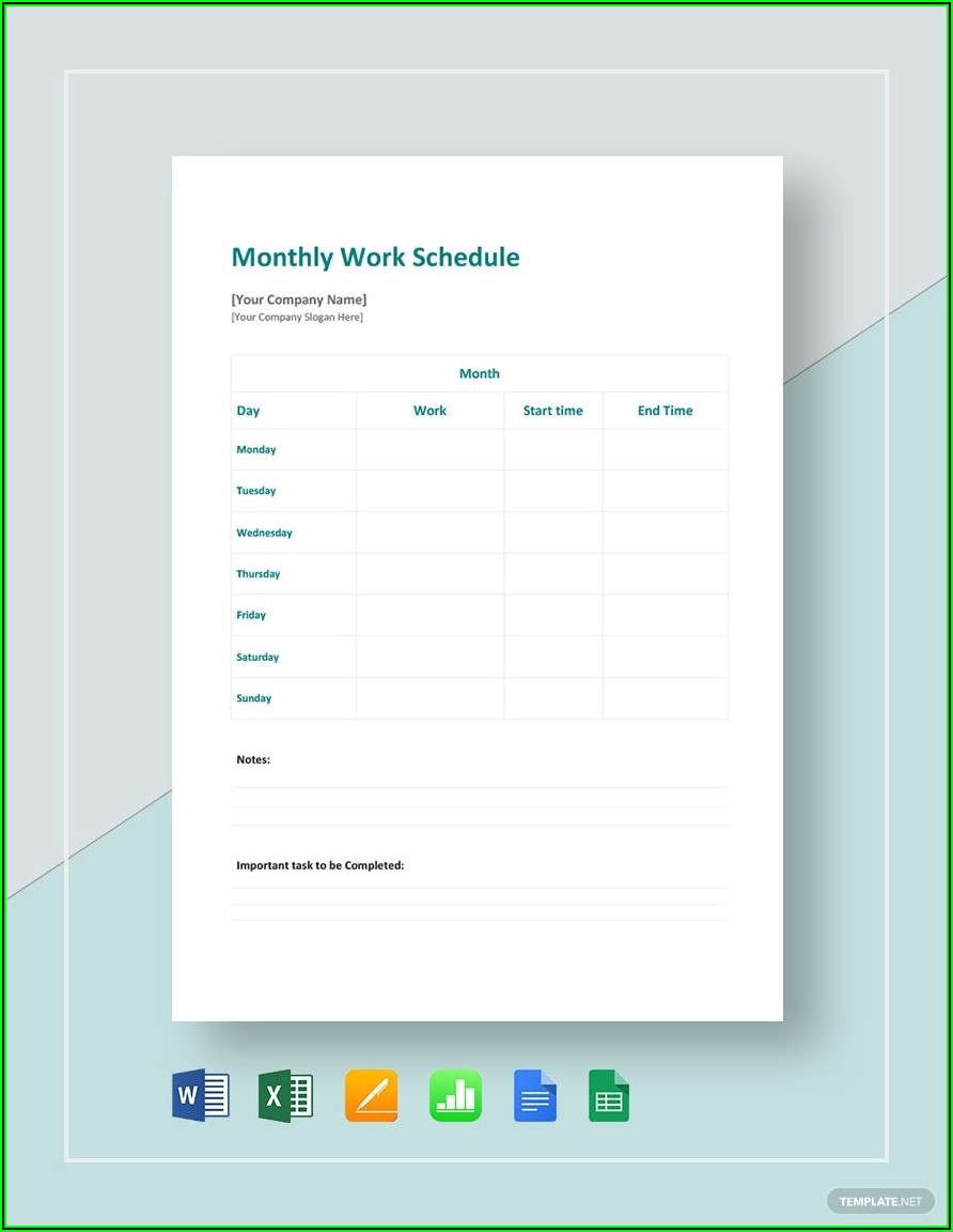 Monthly Work Schedule Template Google Sheets