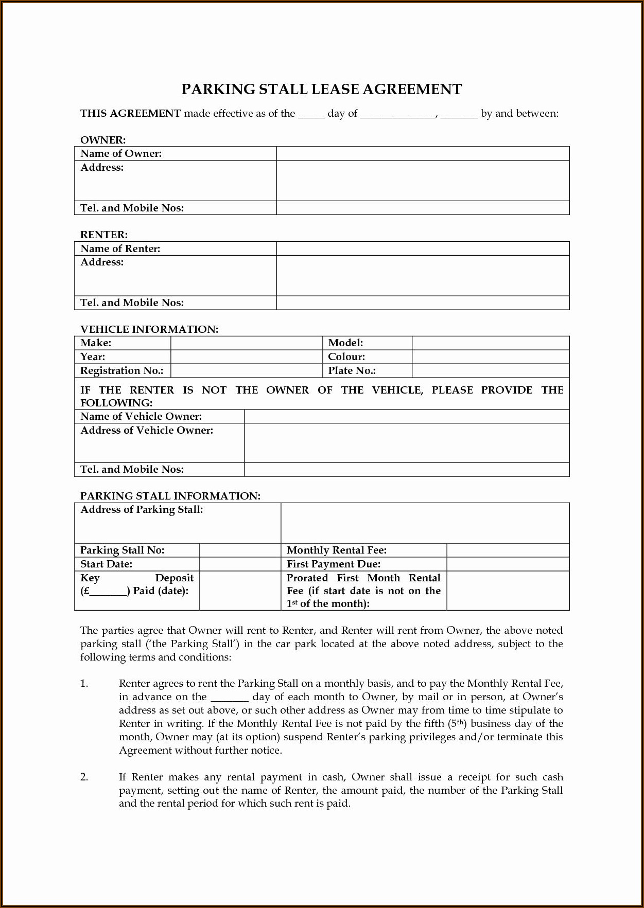 Ms Word Rental Agreement Template