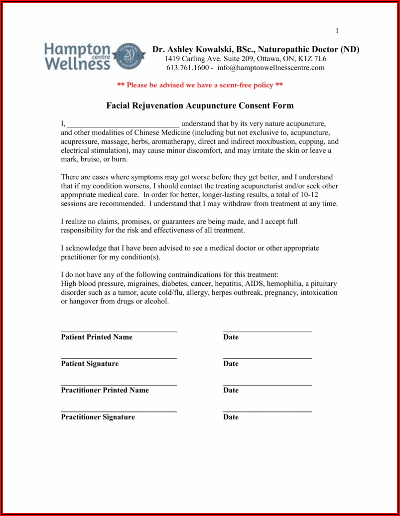Nada Acupuncture Consent Form