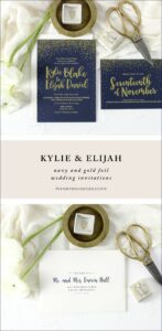 Navy And Gold Foil Wedding Invitations
