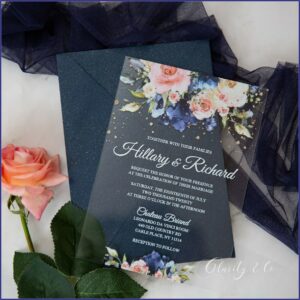 Navy And Pink Wedding Invitations