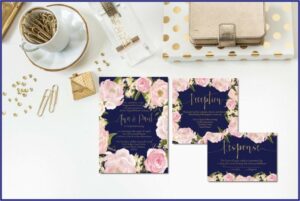 Navy Gold Blush Wedding Invitations
