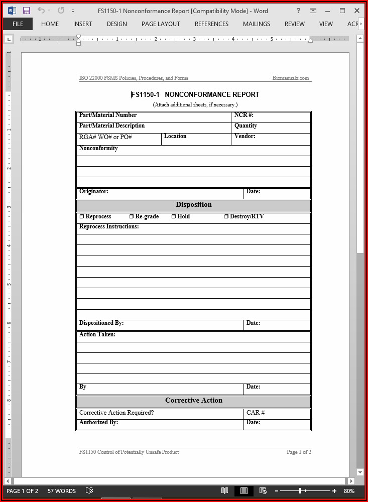Non Conformance Report Form Iso 9001 Pdf