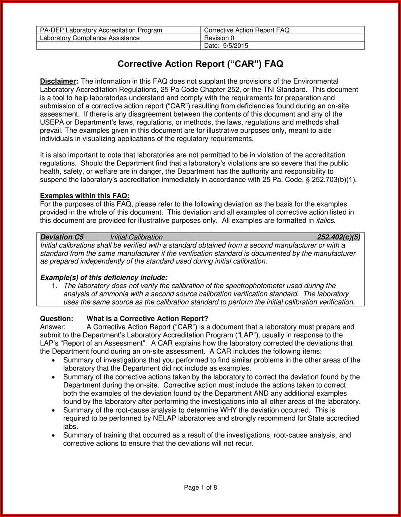 Non Conformance Report Form Iso 9001