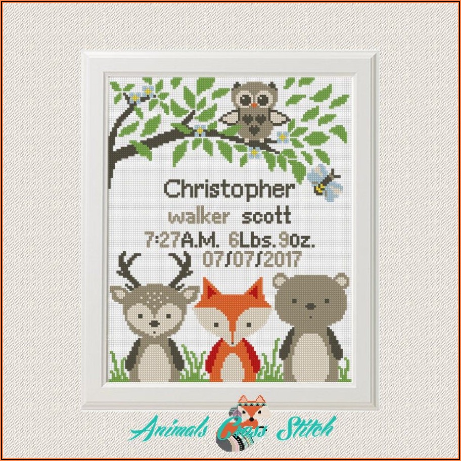 Owl Counted Cross Stitch Baby Announcement Pattern