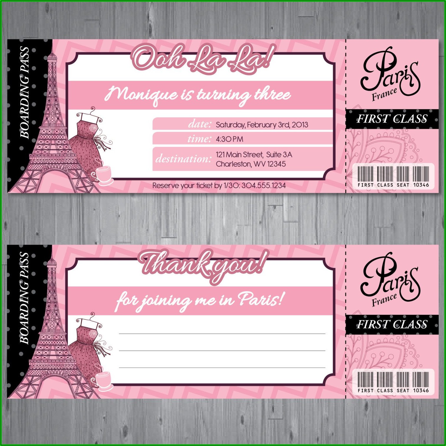 Paris Boarding Pass Invitation Template