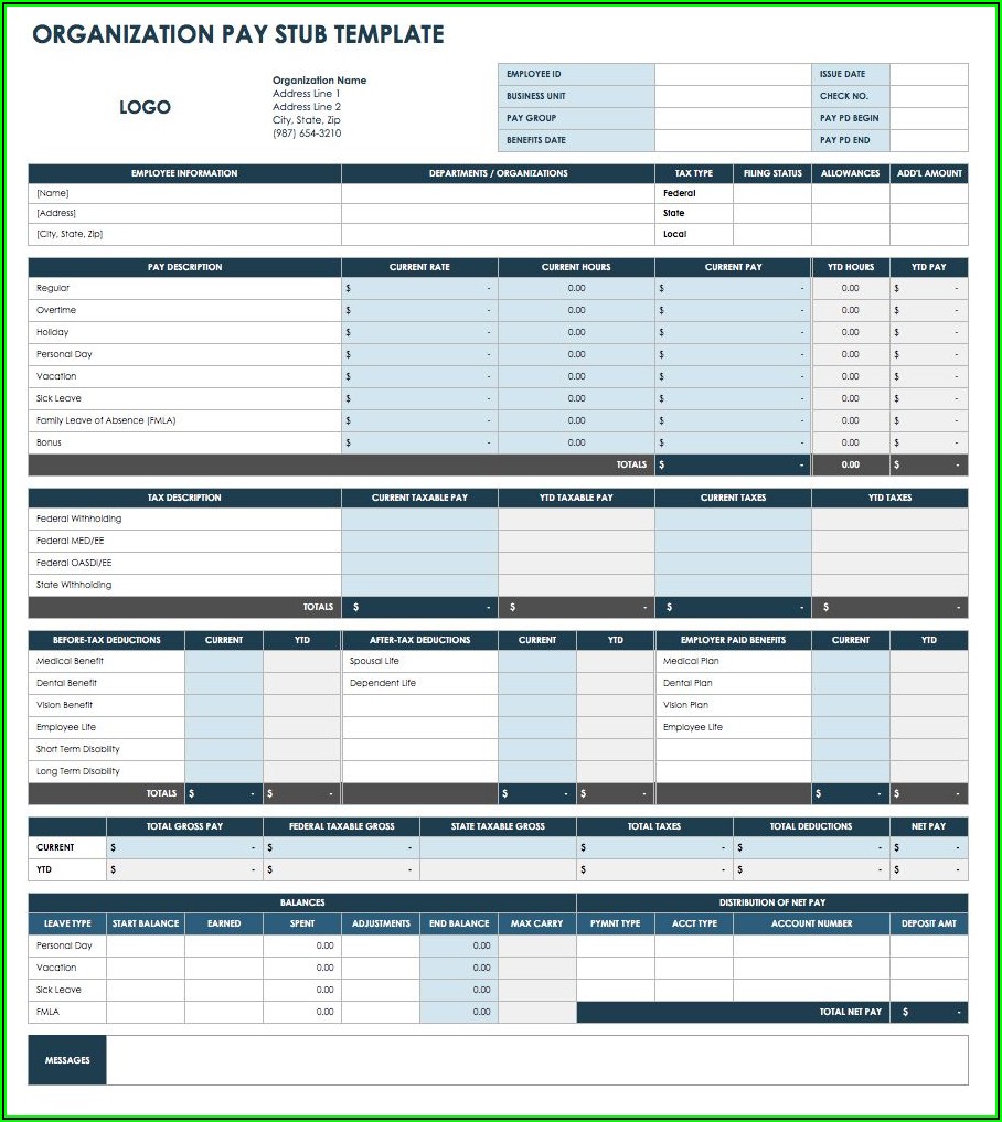 Pay Stub Templates Excel