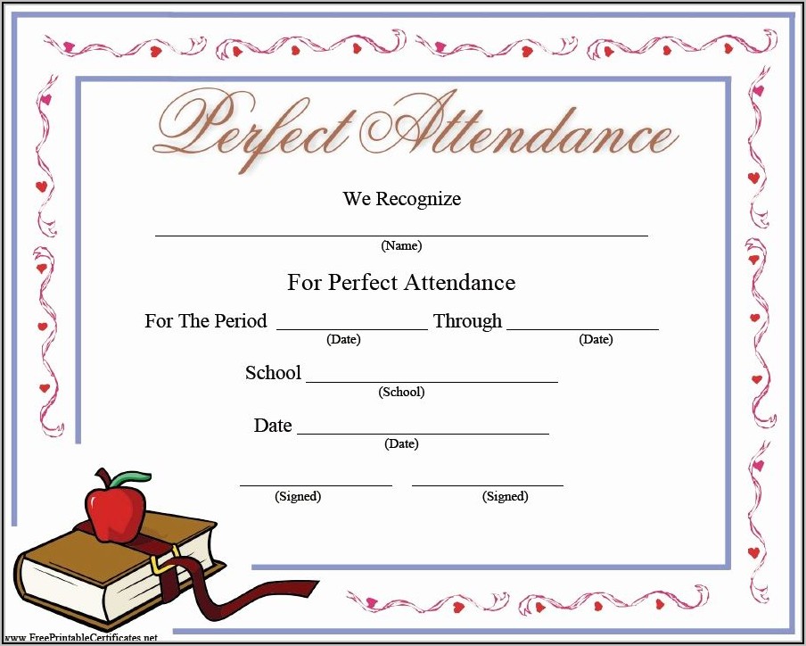 Perfect Attendance Certificate Sample