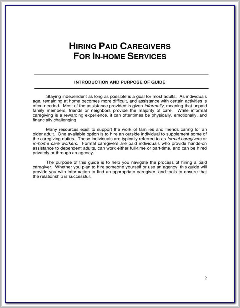 Personal Care Agreement Free Caregiver Contract Template