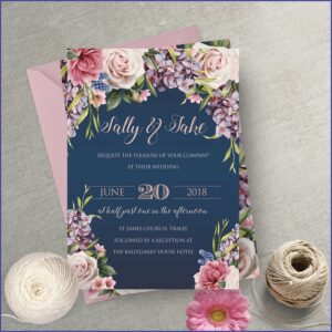 Pink And Navy Wedding Invitations