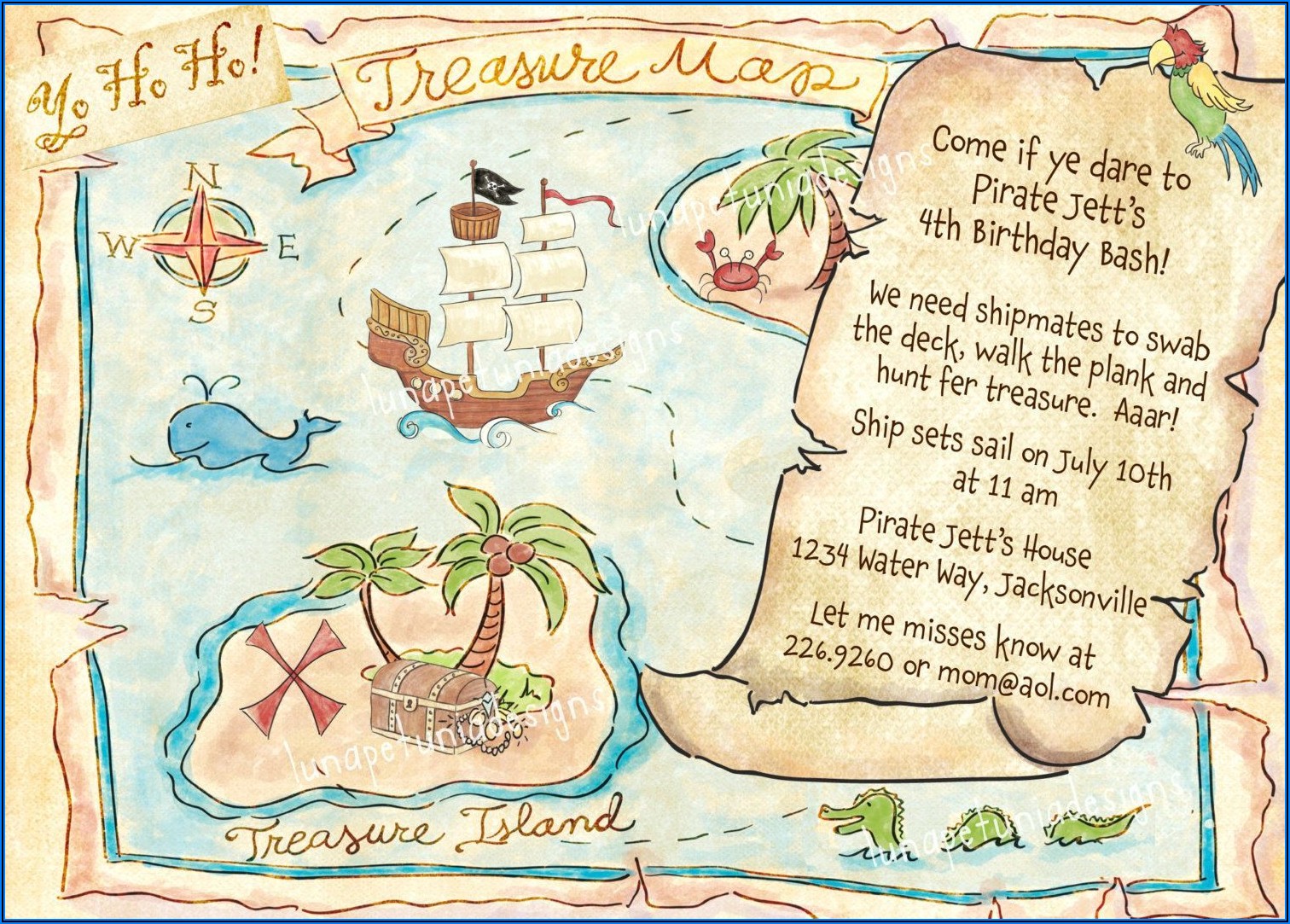 Pirate Treasure Map Invitation Template