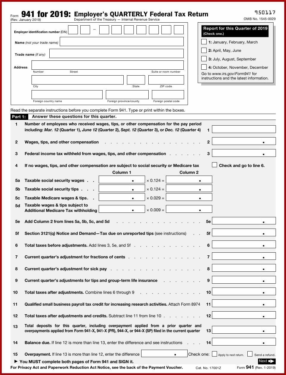 Printable 941 Form For 2021