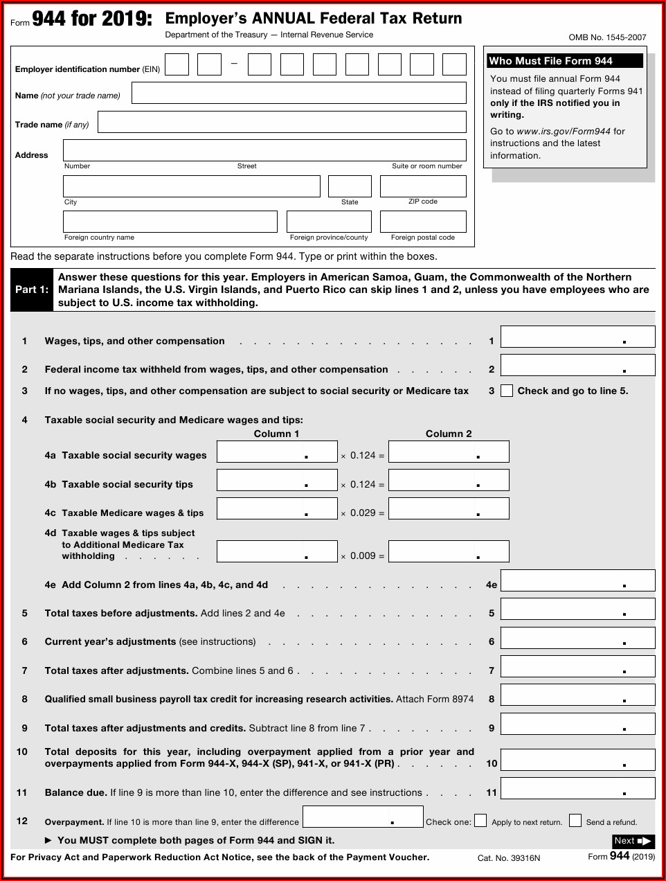 Printable 941 Tax Form For 2019
